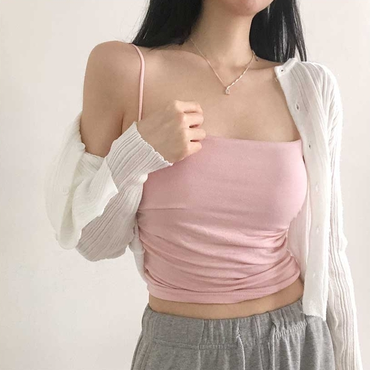 【カップ付き】シャーリングキャミソール(5color) PINK