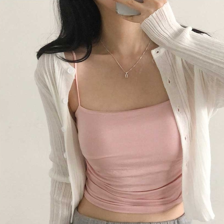 【カップ付き】シャーリングキャミソール(5color) PINK