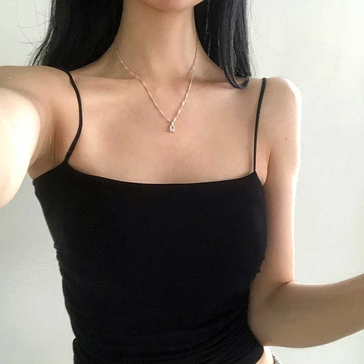 【カップ付き】シャーリングキャミソール(5color) BLACK