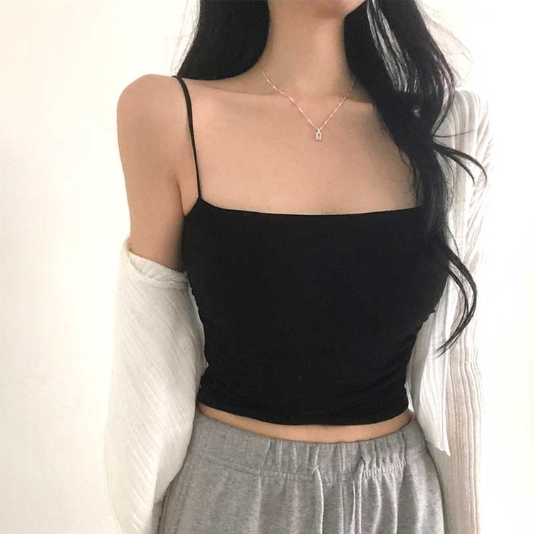 【カップ付き】シャーリングキャミソール(5color) BLACK