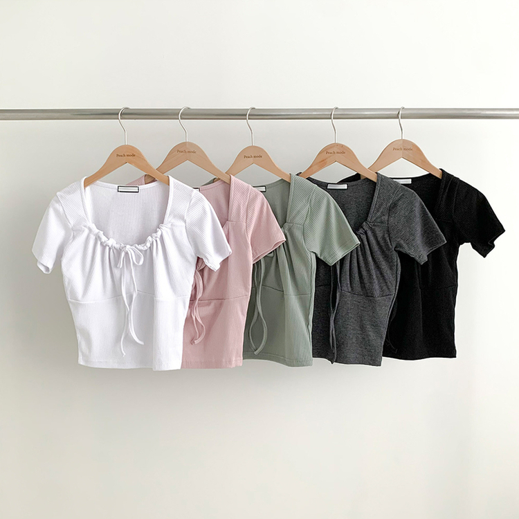 スクエアリボンシャーリング半袖Tシャツ(5color)