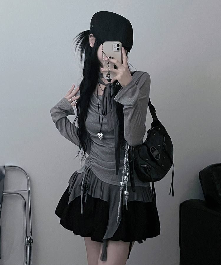 루드언발프릴스카프셔링시스루긴팔스퀘어끈나시세트 그레이