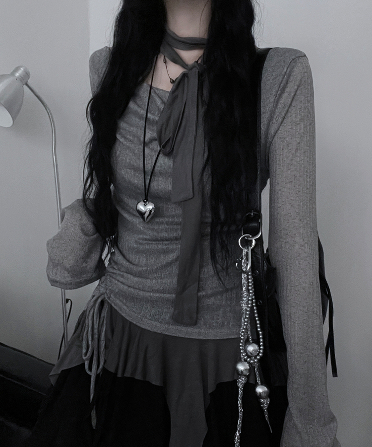 루드언발프릴스카프셔링시스루긴팔스퀘어끈나시세트 그레이