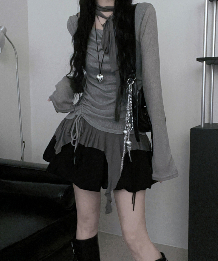 루드언발프릴스카프셔링시스루긴팔스퀘어끈나시세트 그레이