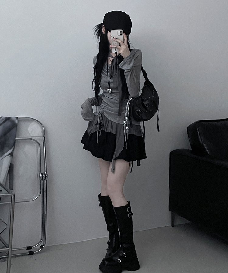 루드언발프릴스카프셔링시스루긴팔스퀘어끈나시세트 그레이