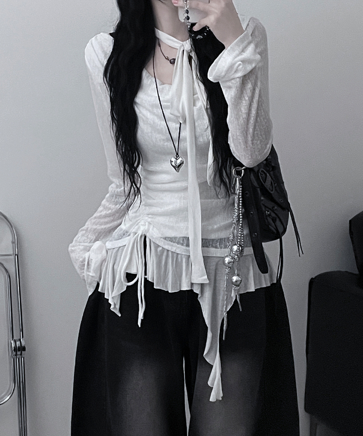 루드언발프릴스카프셔링시스루긴팔스퀘어끈나시세트 화이트