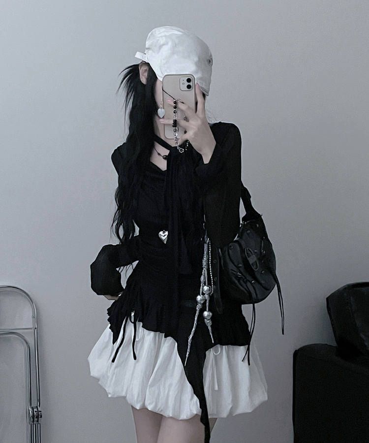 루드언발프릴스카프셔링시스루긴팔스퀘어끈나시세트 블랙