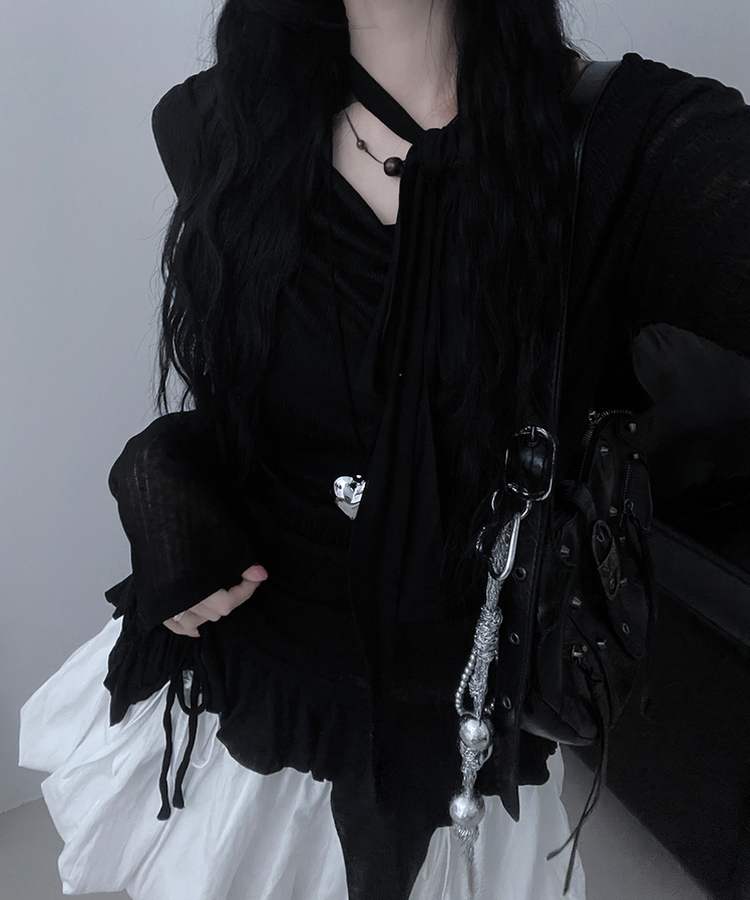 루드언발프릴스카프셔링시스루긴팔스퀘어끈나시세트 블랙