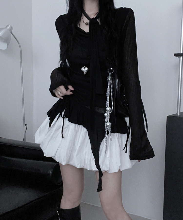 루드언발프릴스카프셔링시스루긴팔스퀘어끈나시세트 블랙