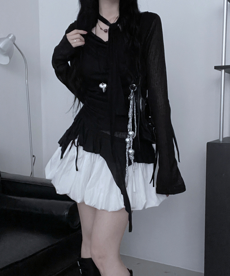 루드언발프릴스카프셔링시스루긴팔스퀘어끈나시세트 블랙