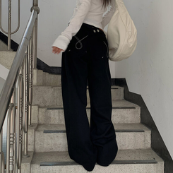 デニム バック刺繍デニムワイドパンツ BLACK