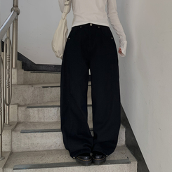 デニム バック刺繍デニムワイドパンツ BLACK