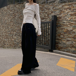 デニム バック刺繍デニムワイドパンツ BLACK