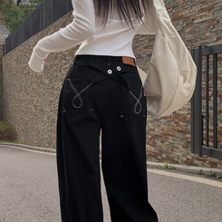 デニム バック刺繍デニムワイドパンツ BLACK