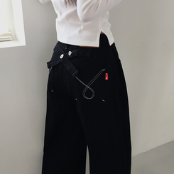 デニム バック刺繍デニムワイドパンツ BLACK