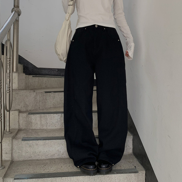 バック刺繍デニムワイドパンツ BLACK