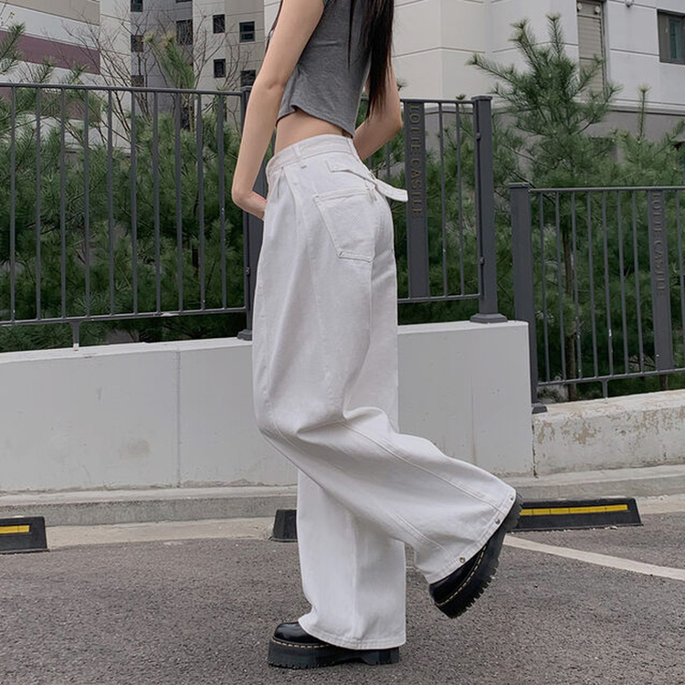 バック刺繍デニムワイドパンツ IVORY