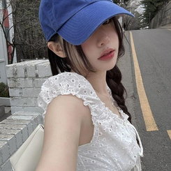 ノースリーブ 【SET】【カップ付き】パンチングブラウス キャミソール WHITE