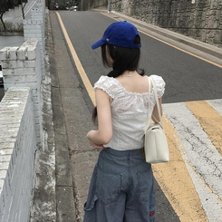 ノースリーブ 【SET】【カップ付き】パンチングブラウス キャミソール WHITE