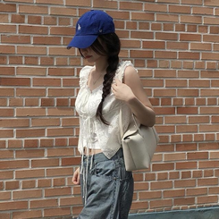 ノースリーブ 【SET】【カップ付き】パンチングブラウス キャミソール WHITE