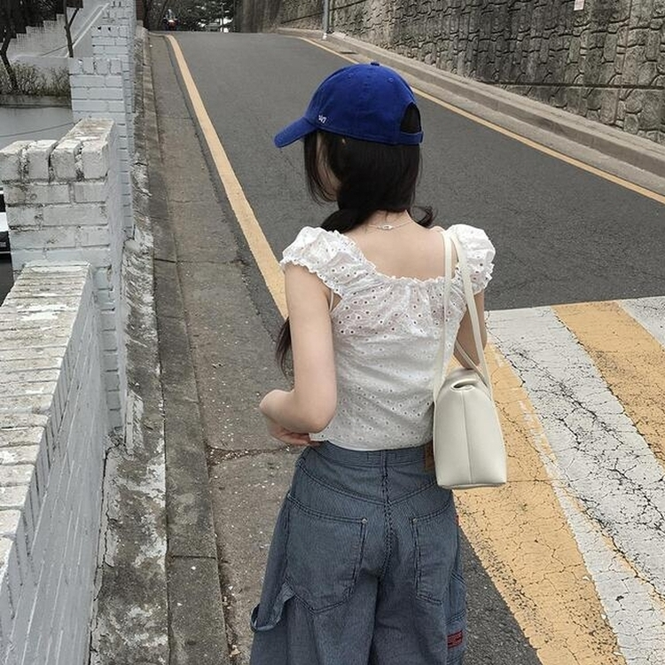 【SET】【カップ付き】パンチングブラウス キャミソール WHITE