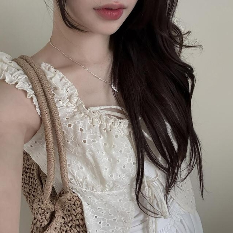 【SET】【カップ付き】パンチングブラウス キャミソール BEIGE