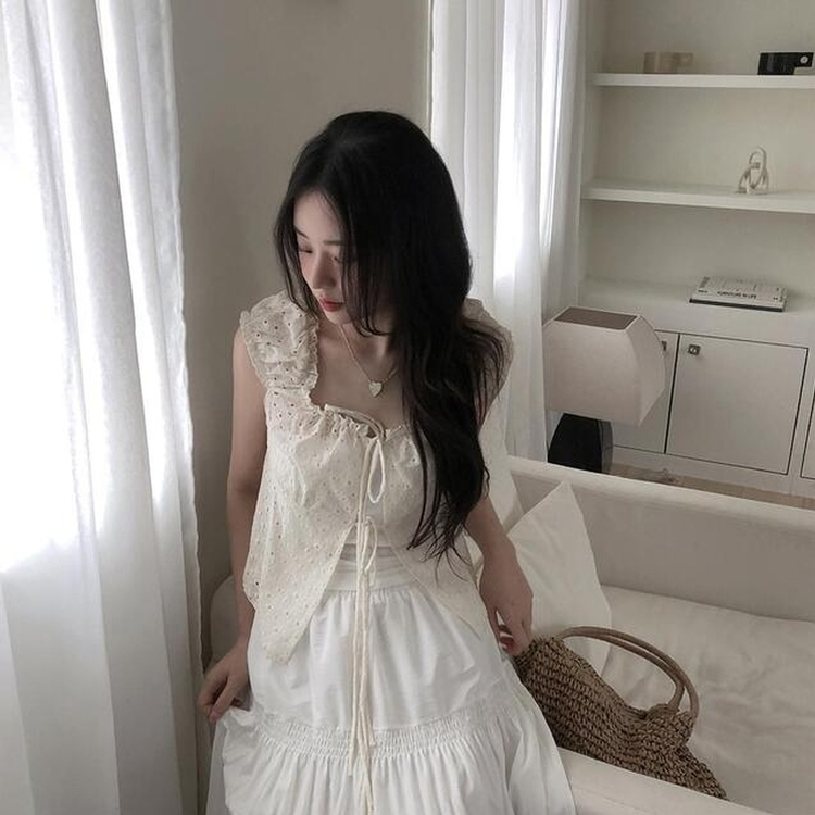 【SET】【カップ付き】パンチングブラウス キャミソール BEIGE