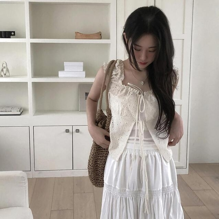 【SET】【カップ付き】パンチングブラウス キャミソール BEIGE