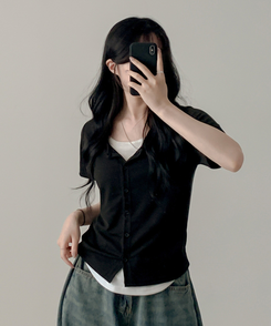 レイヤード半袖カーディガン BLACK