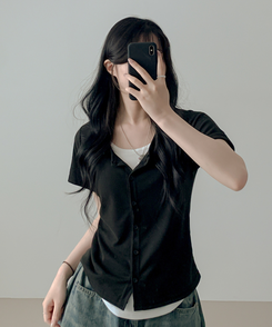 レイヤード半袖カーディガン BLACK