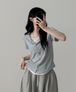 レイヤード半袖カーディガン SKY BLUE