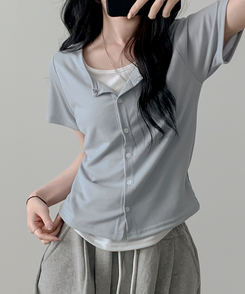 レイヤード半袖カーディガン SKY BLUE