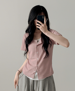 レイヤード半袖カーディガン PINK