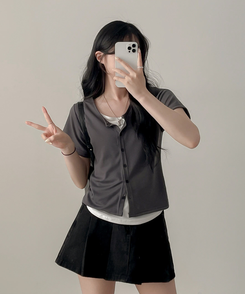 レイヤード半袖カーディガン CHARCOAL