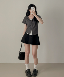 レイヤード半袖カーディガン CHARCOAL