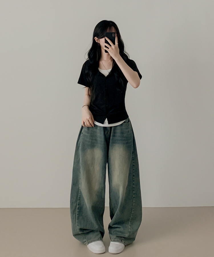 レイヤード半袖カーディガン BLACK