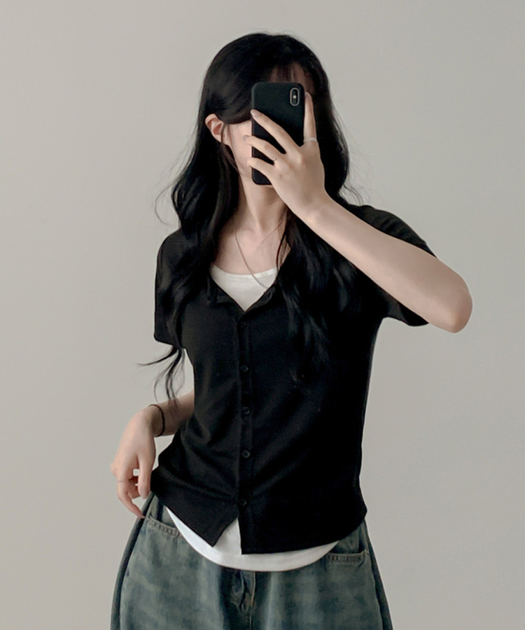 レイヤード半袖カーディガン BLACK