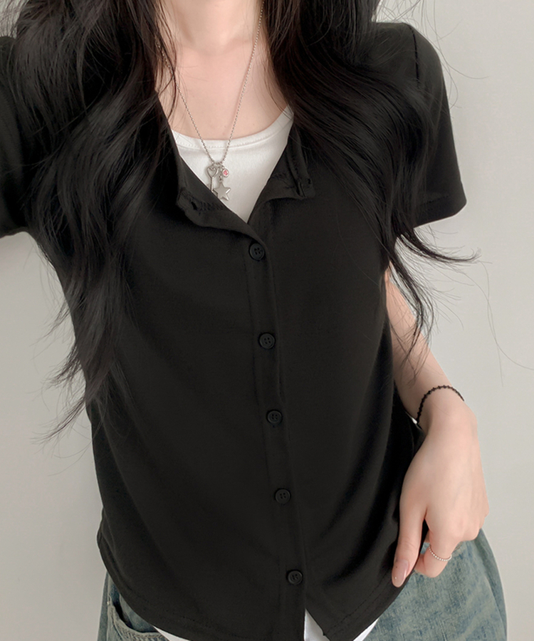 レイヤード半袖カーディガン BLACK