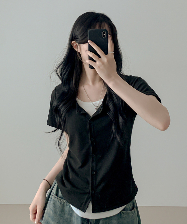 レイヤード半袖カーディガン BLACK