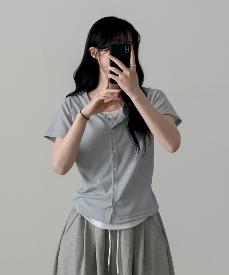 レイヤード半袖カーディガン SKY BLUE