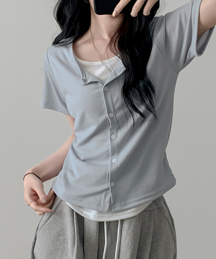 レイヤード半袖カーディガン SKY BLUE