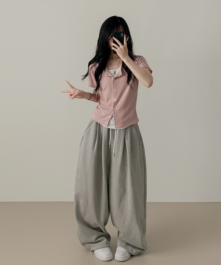 レイヤード半袖カーディガン PINK