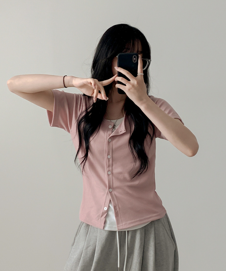 レイヤード半袖カーディガン PINK