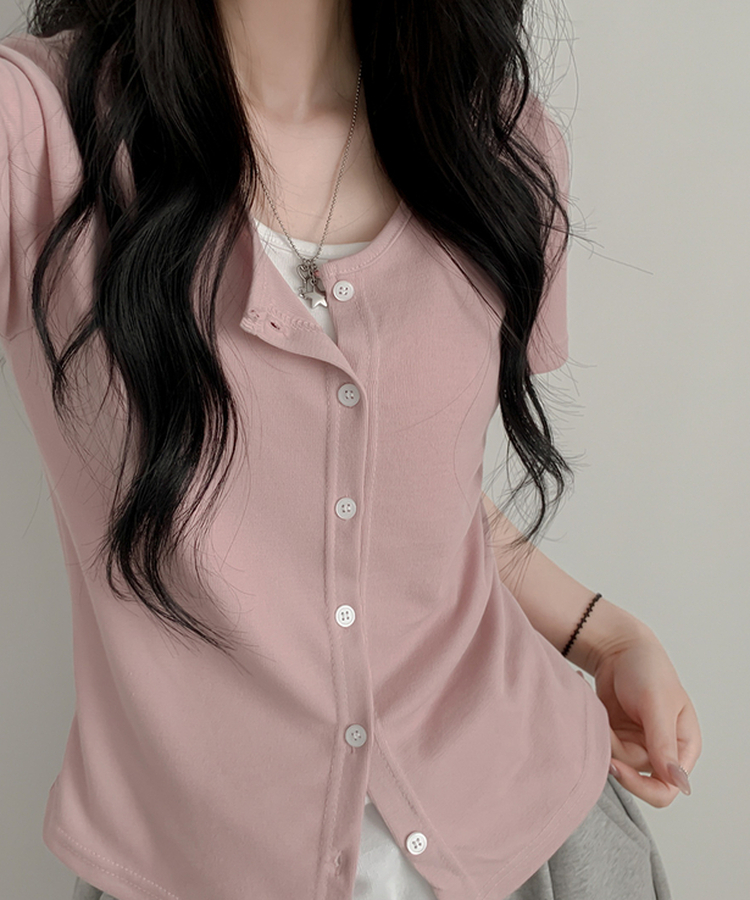 レイヤード半袖カーディガン PINK