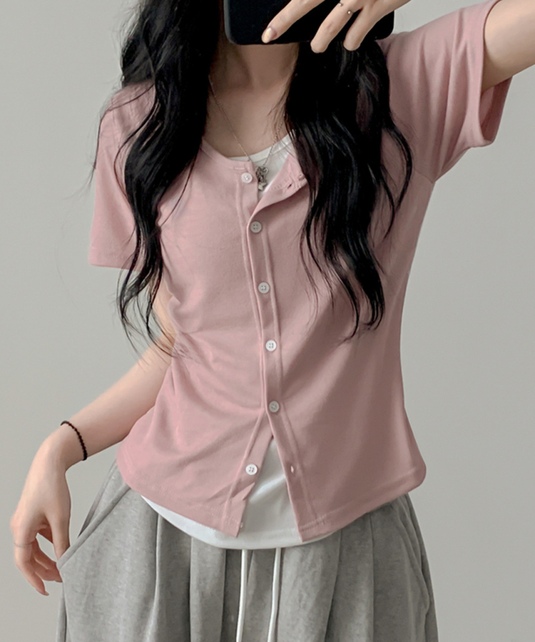 レイヤード半袖カーディガン PINK