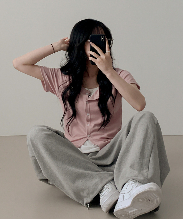 レイヤード半袖カーディガン PINK