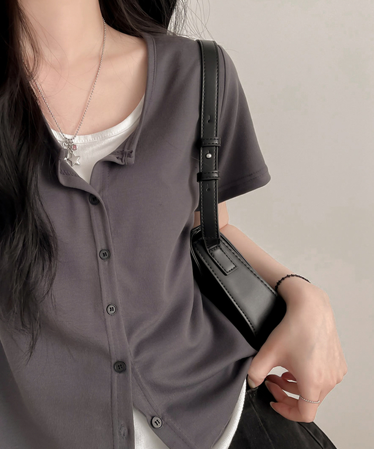 レイヤード半袖カーディガン CHARCOAL