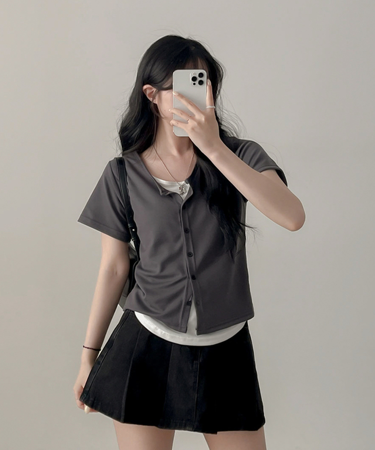 レイヤード半袖カーディガン CHARCOAL