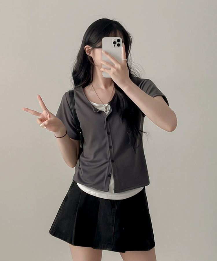 レイヤード半袖カーディガン CHARCOAL