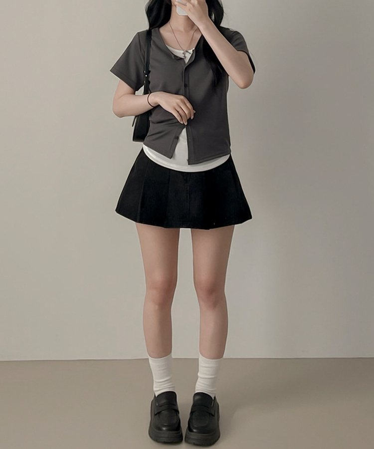 レイヤード半袖カーディガン CHARCOAL